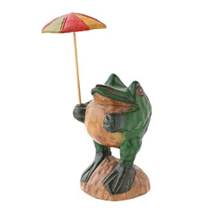 画像: 木彫り 傘さしカエル