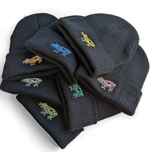 画像1: カエル刺繍 ニットキャップ